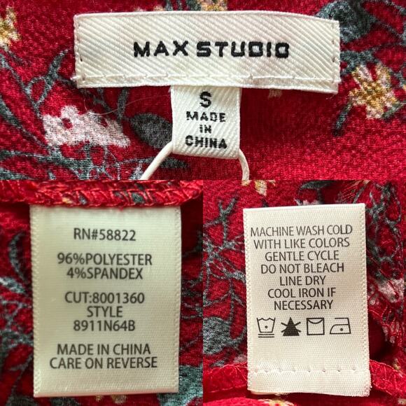 Max Studio Floral Midi Dress Red Small Ruffles Belted New - Picture 7 of 15